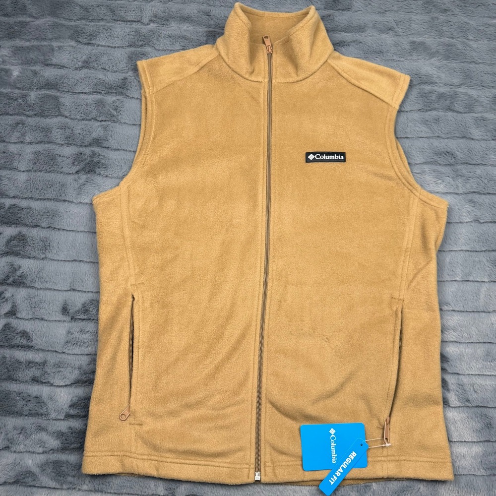 Columbia Steens Mountain Fleece Vest Mens Small Tan Brown Full Zip AM1535-258